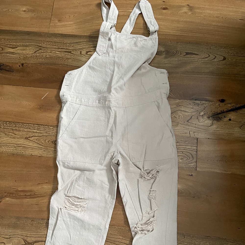 Distressed linen overalls